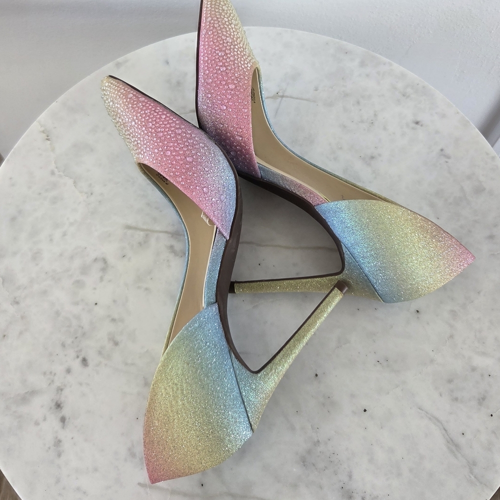 Jessica Simpson Multicolor Rainbow Ombre Rhinestone Heels Pumps NWT Pointed Toe - Picture 7 of 12